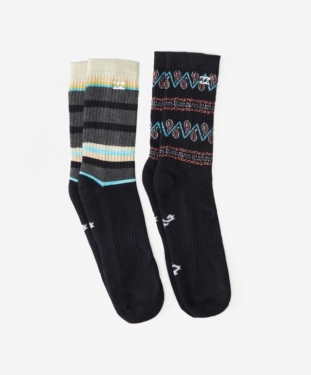 Billabong Paisley Crew Socks-Black