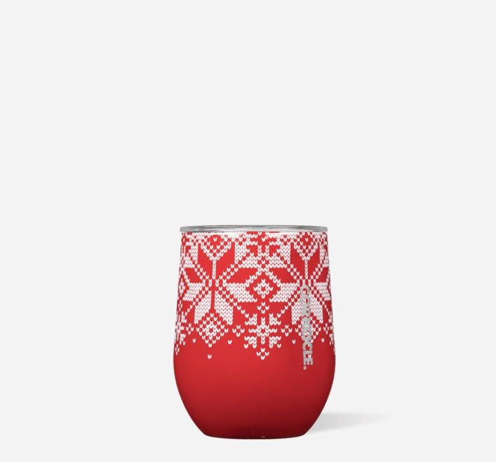 Corkcicle 12 oz Stemless-Fairisle Red