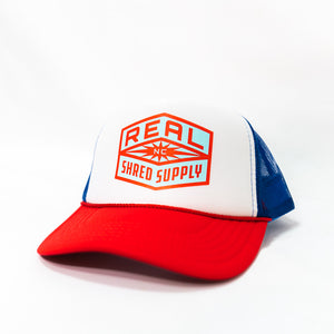 REAL Shred Supply Trucker Hat-Red/White/Royal