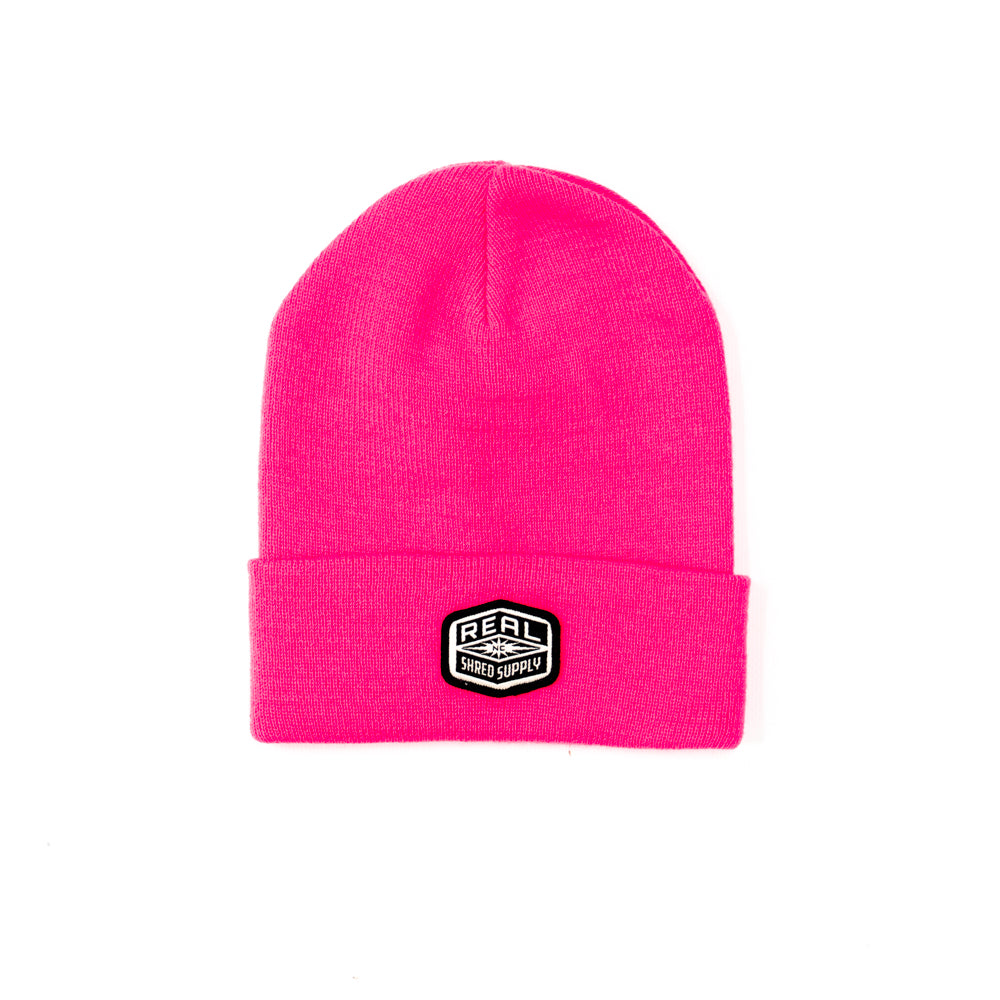 REAL Shred Supply Cuffed Beanie-Neon Pink
