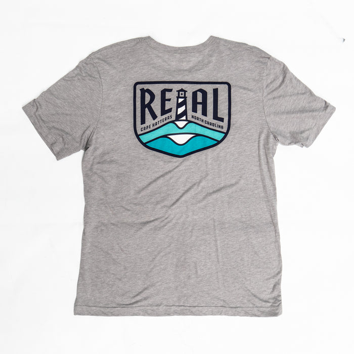 REAL Lighthouse Badge Tee-Athletic Grey Triblend