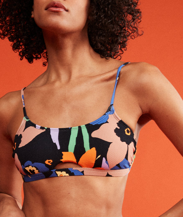 Roxy Color Jam Bralette Top-Anthracite Flower