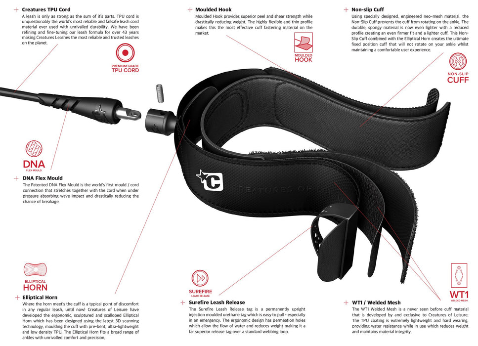 Creatures Superlite Comp Leash-6' x 1/4"-White Matte Black