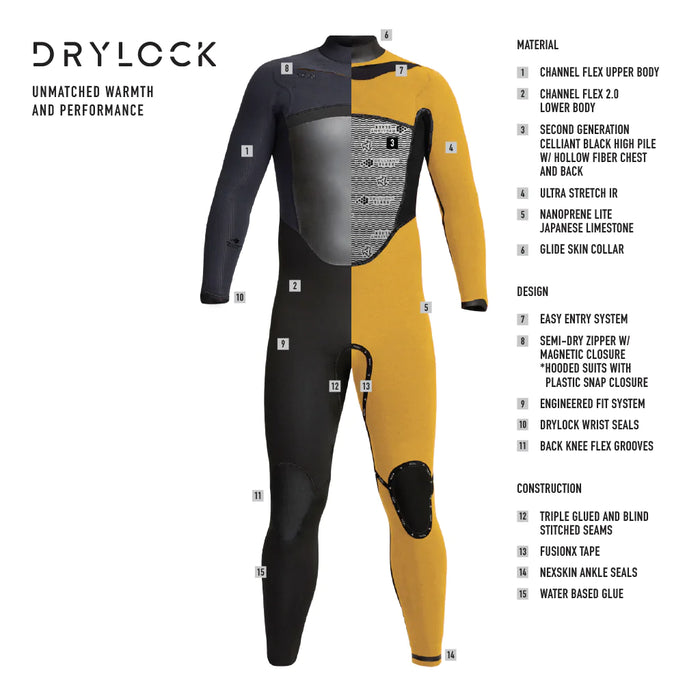 Xcel Drylock Hooded 4/3mm Wetsuit-Black
