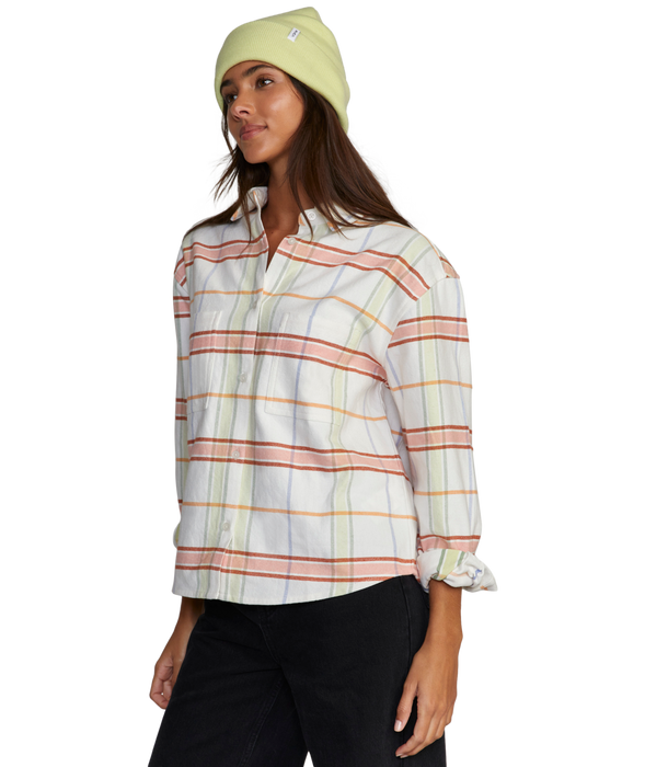 RVCA Rush Flannel L/S Shirt-Whisper White