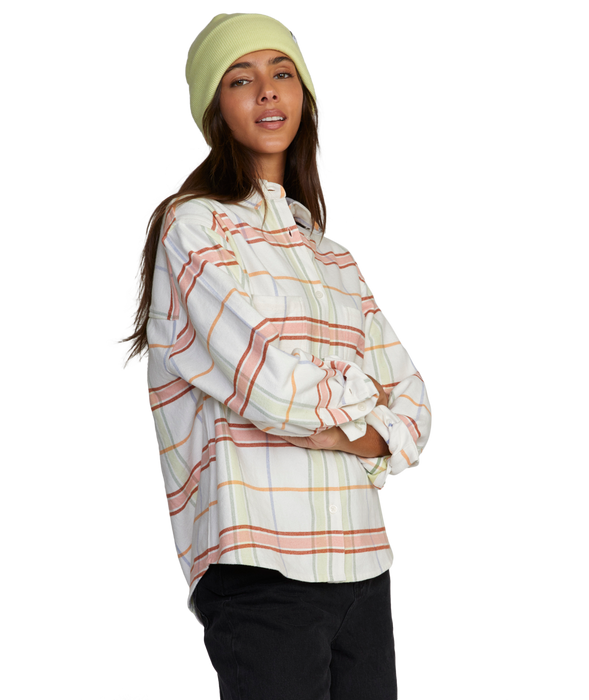 RVCA Rush Flannel L/S Shirt-Whisper White