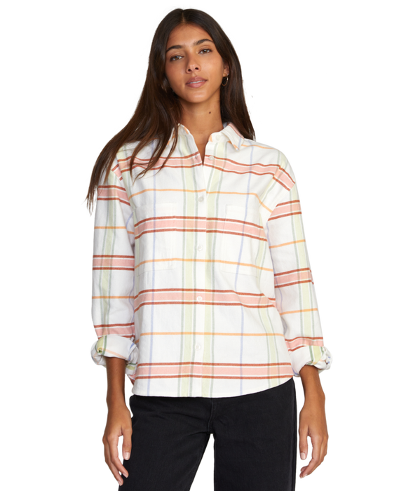RVCA Rush Flannel L/S Shirt-Whisper White