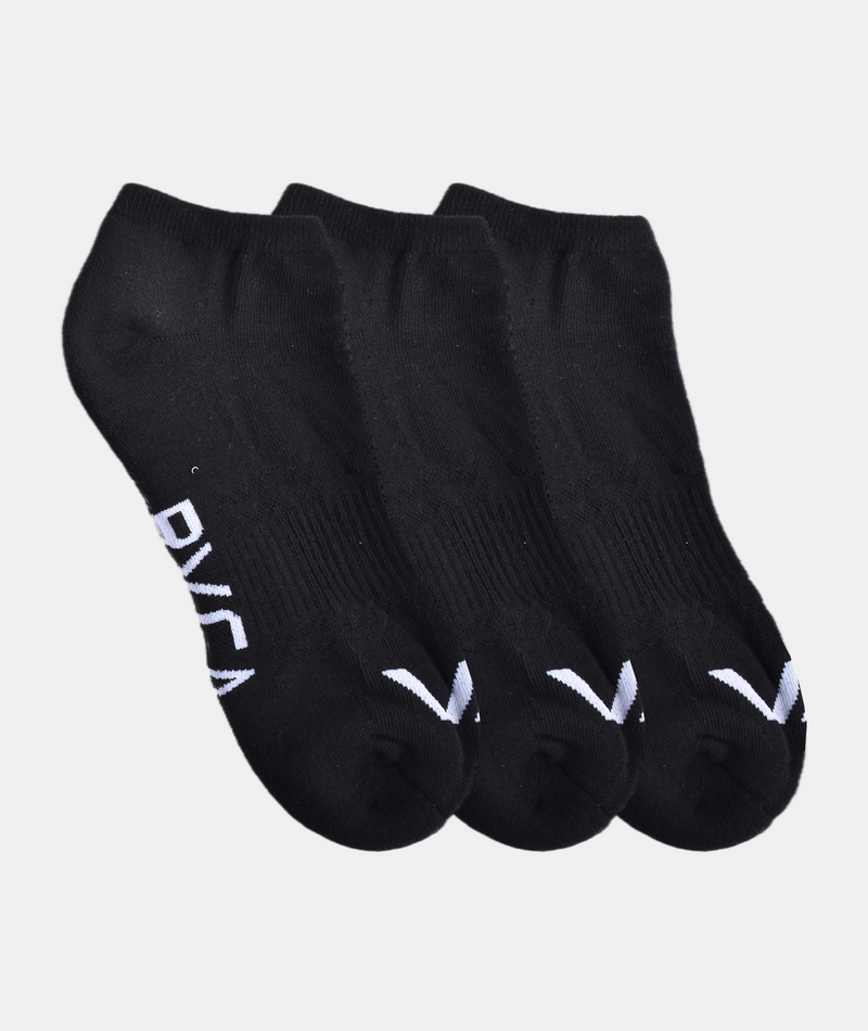 RVCA 3 Pack VA Sport Logo Super No Show Socks-Black