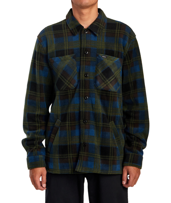 RVCA Yukon Hi Pile Fleece L/S Shirt-Hunter Green