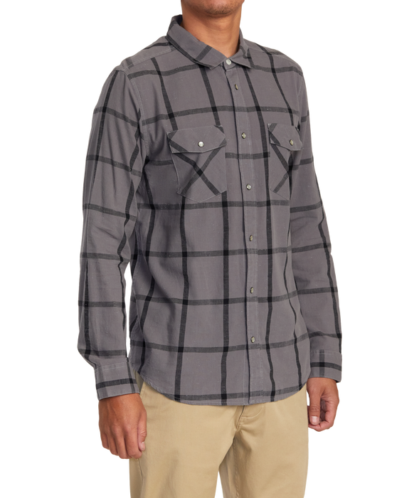 RVCA Neps Plaid L/S Shirt-Smoke
