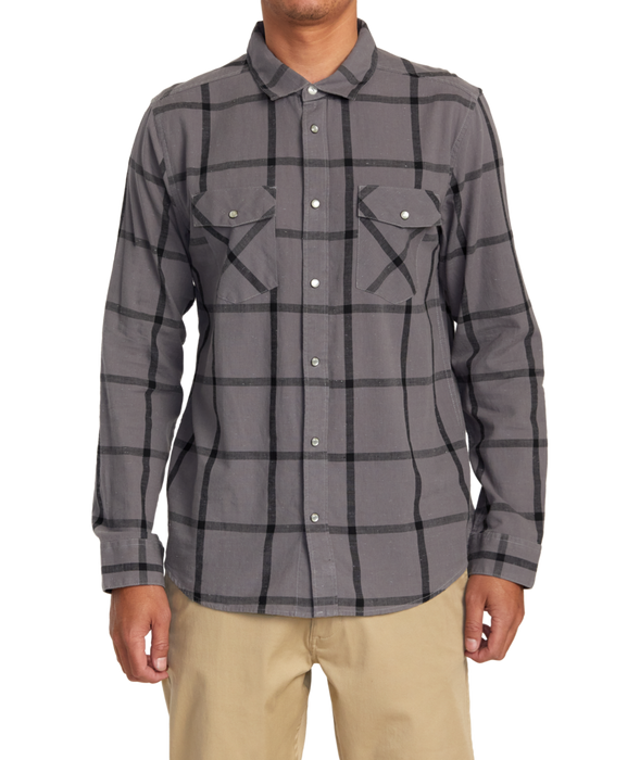 RVCA Neps Plaid L/S Shirt-Smoke