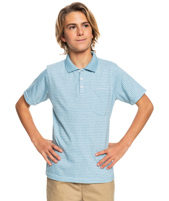 Quiksilver New Youth Polo Shirt Airy Blue Heather REAL Watersports