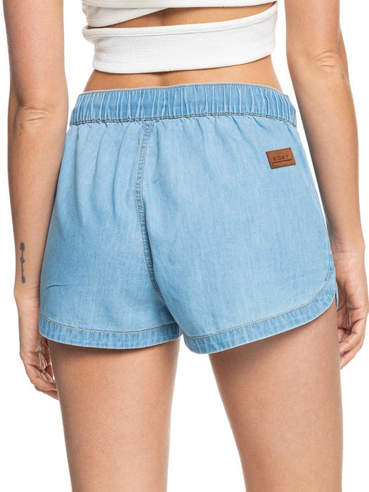 Roxy New Impossible Denim Mid Shorts-Light Blue