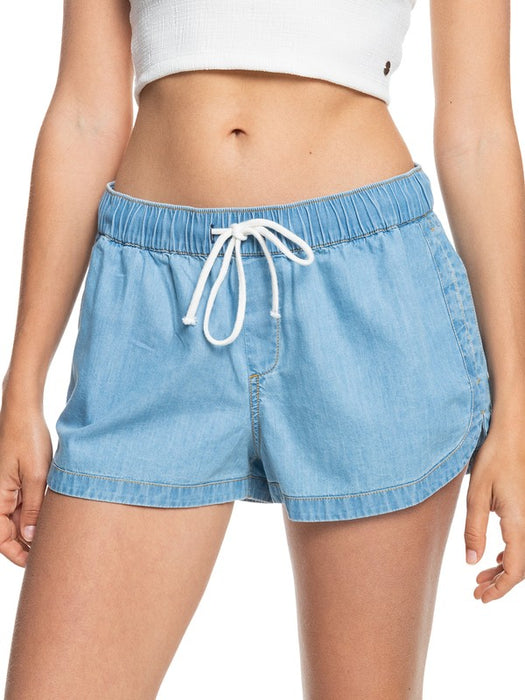 Roxy New Impossible Denim Mid Shorts-Light Blue