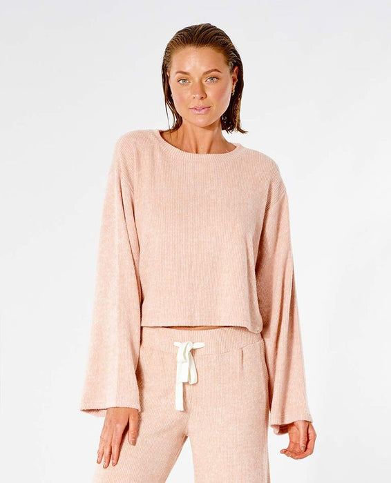 Rip Curl Cozy Crop Crew Sweatshirt-Tan Marle