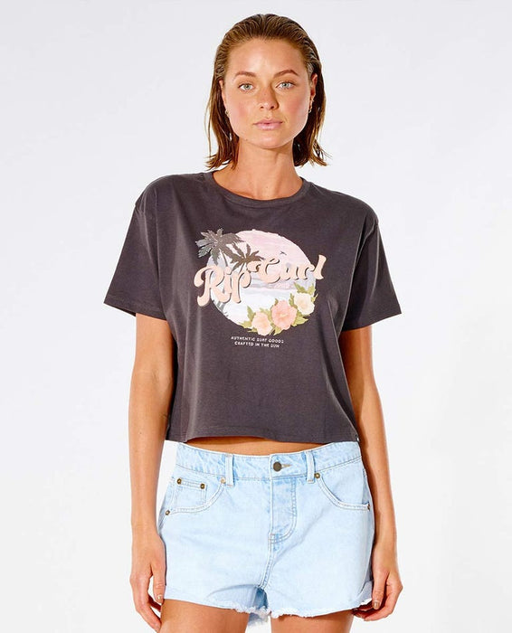 Rip Curl On The Coast Crop Tee-Washed Black