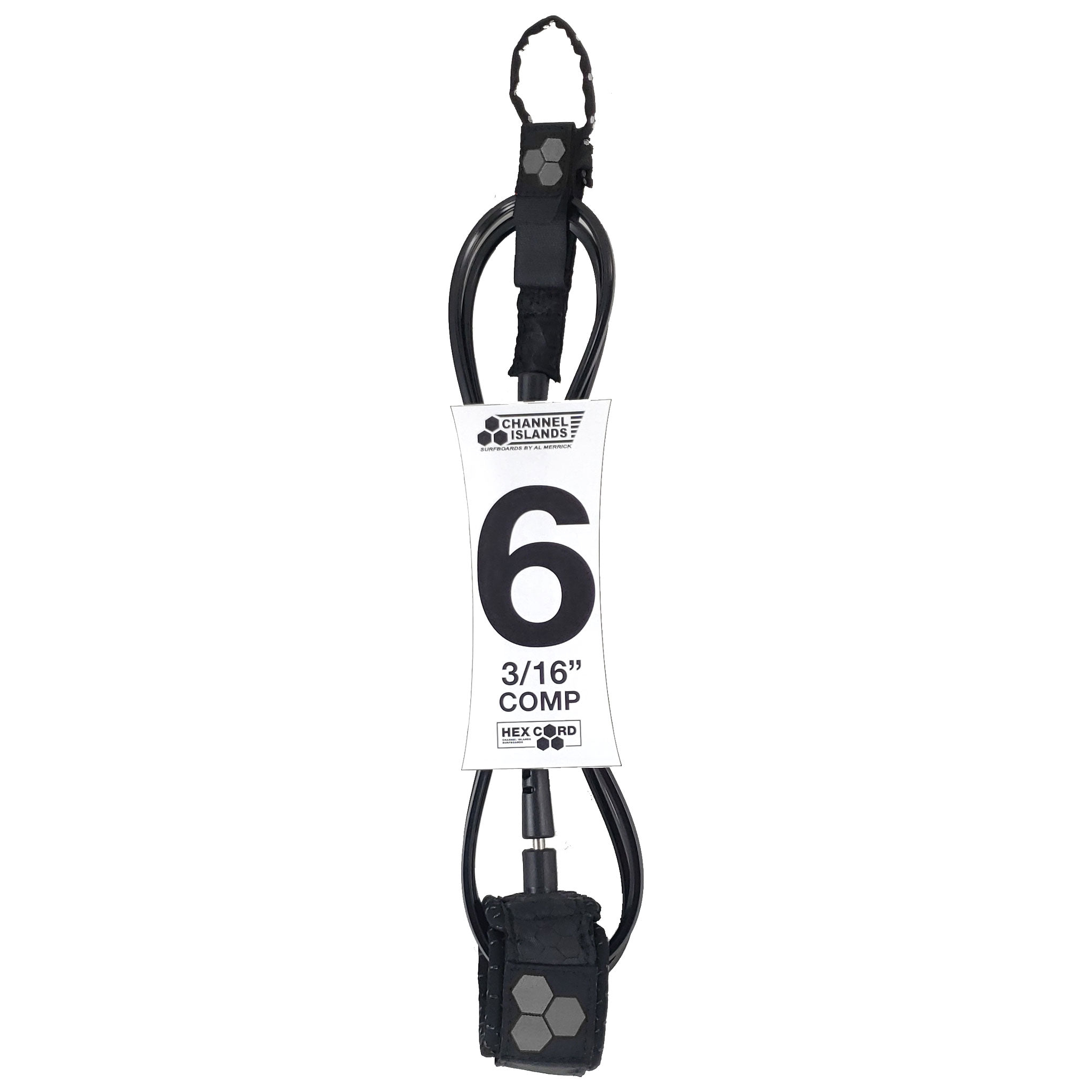 Channel Islands Comp Hex Cord Leash-Black-6' x 3/16