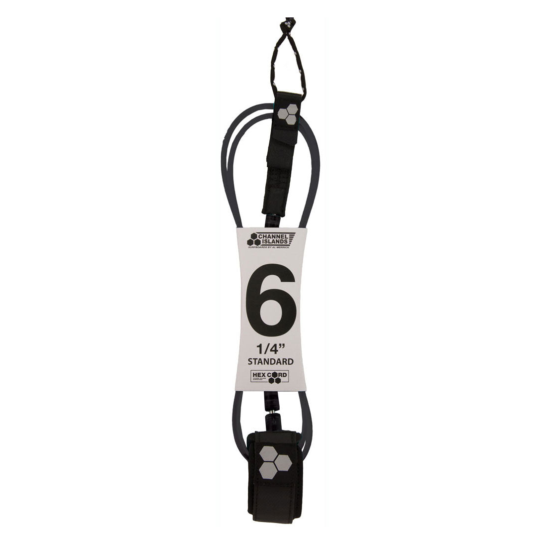 Channel Islands Standard Hex Cord Leash-Black-6' x 1/4"