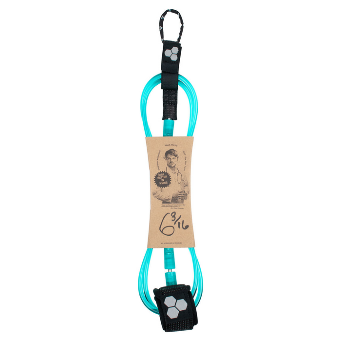 Channel Islands Dane Comp Leash Black Turquoise 6 x 3 16