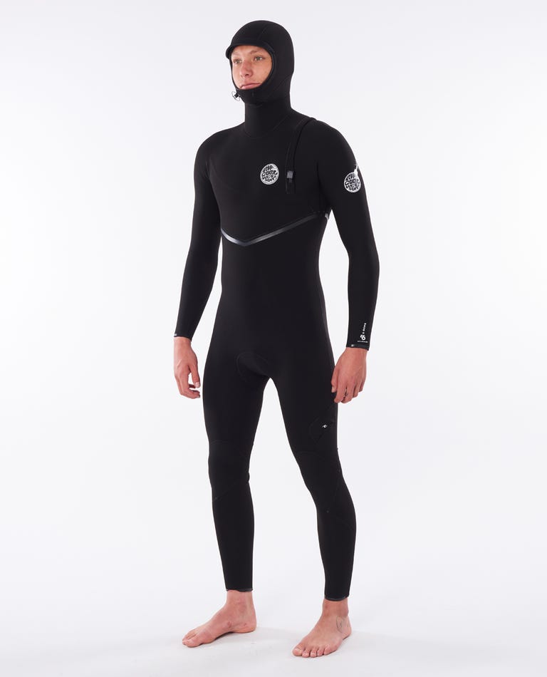 Rip Curl E Bomb 4/3 Zip Free Hooded Wetsuit-Black